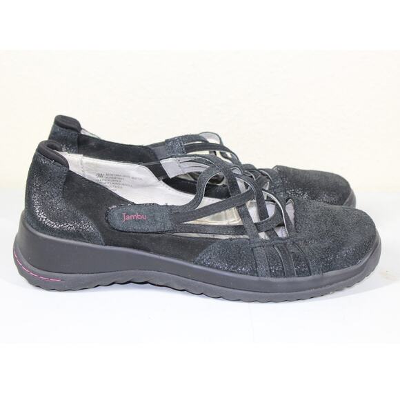 JAMBU “Montana” Round Toe Leather Mary Janes Black Size 9W Wide - Picture 1 of 7